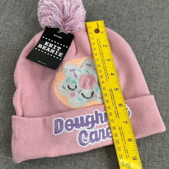 Girls Winter Hat Pink Doughnut Cane Beanie Pom Pom 100% Acrylic OS Knit Beanie - Picture 8 of 9